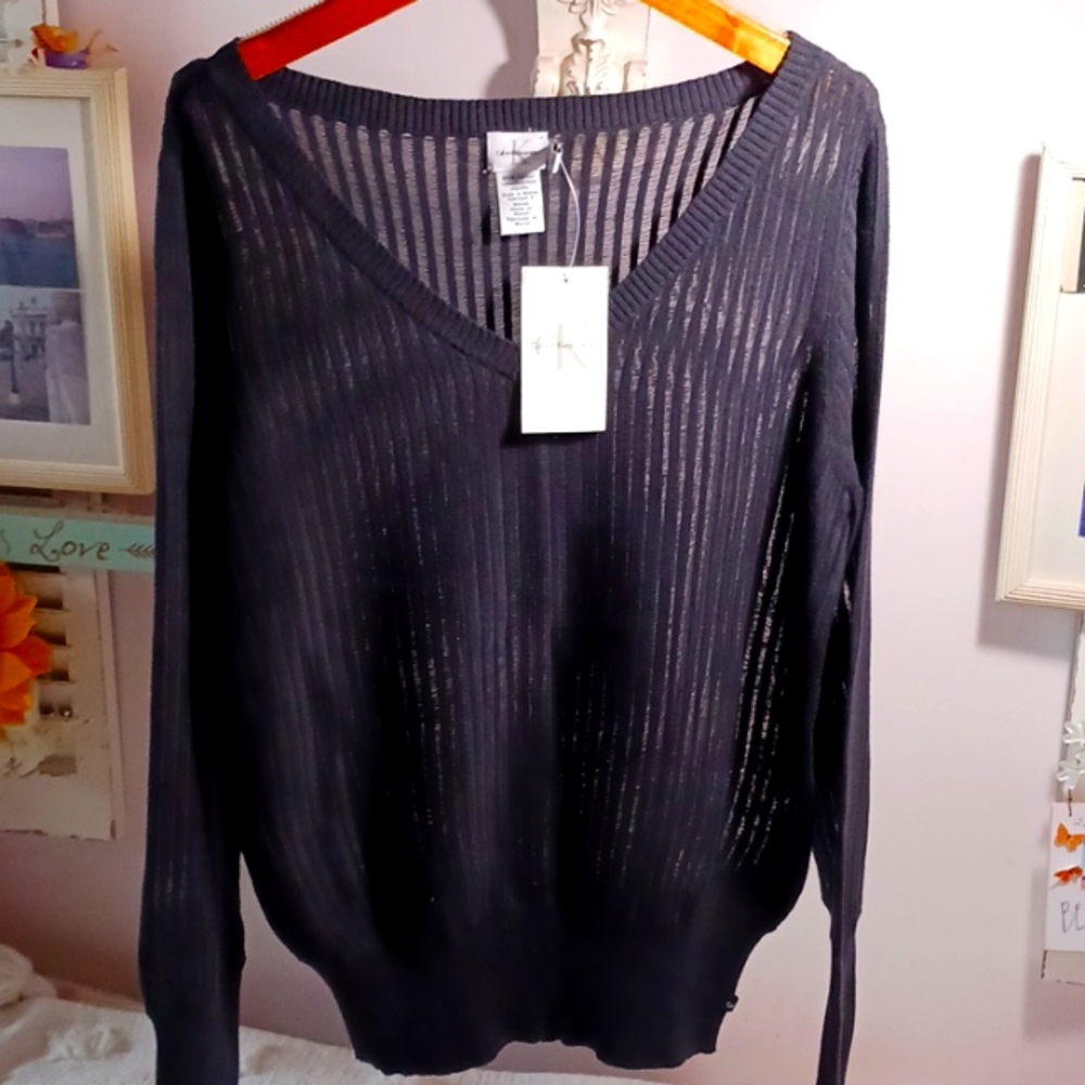 Elegant! Calvin Klein Jeans V-Neck Stripe Sweater  L